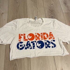 UF Florida Gators Butterfly Crop T-Shirt | White with Orange & Blue Writing
